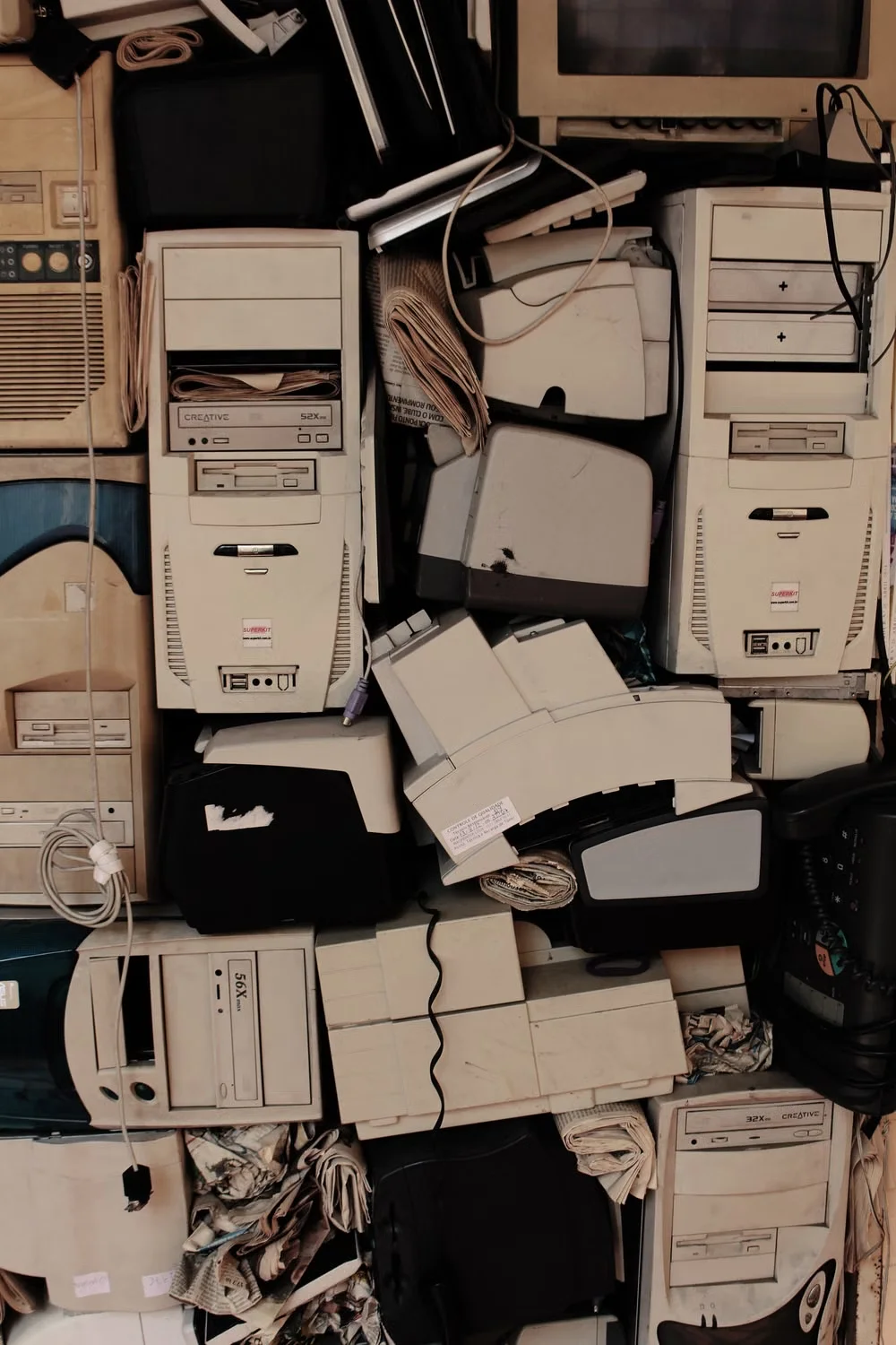 Retired and obsolete computer equipment prepared for electronics recycling and recovery